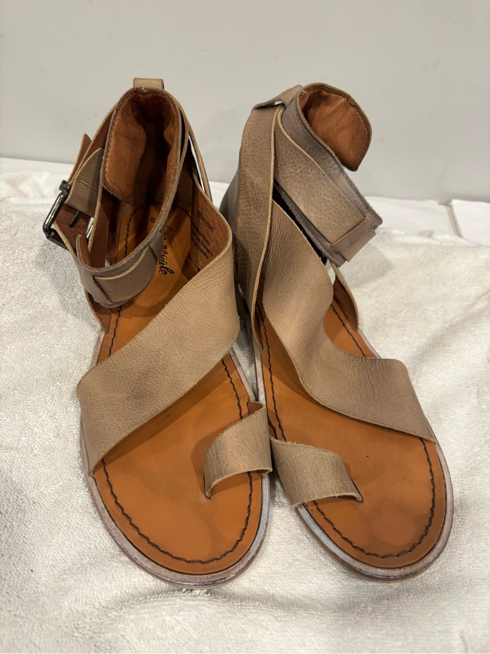 Free People Taupe Crisscross Ankle-Strap Sandals - Picture 6 of 9